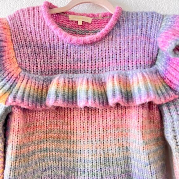 Loveshackfancy Multicolor Yumi Ruffle Alpaca Wool Blend‎ Pullover Sweater Small - Picture 5 of 7